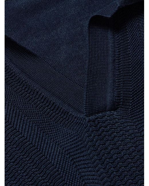 Orlebar Brown Blue Horton Slim-fit Ribbed Mulberry Silk And Organic Cotton-blend Polo Shirt for men