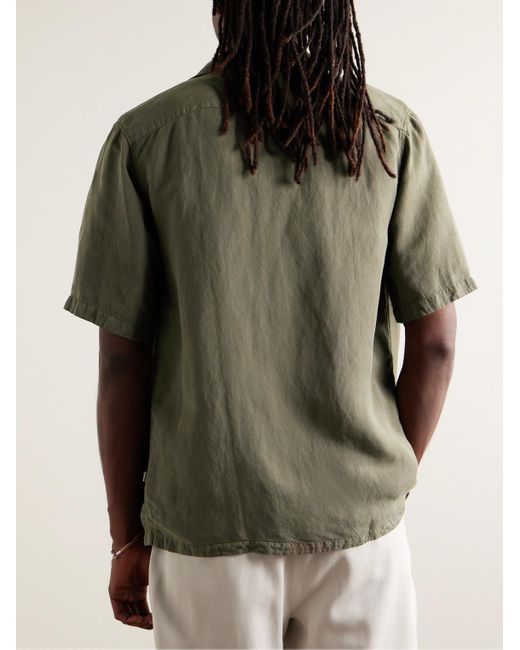 NN07 Green Julio 5028 Convertible-collar Linen And Tm Lyocell-blend Shirt for men