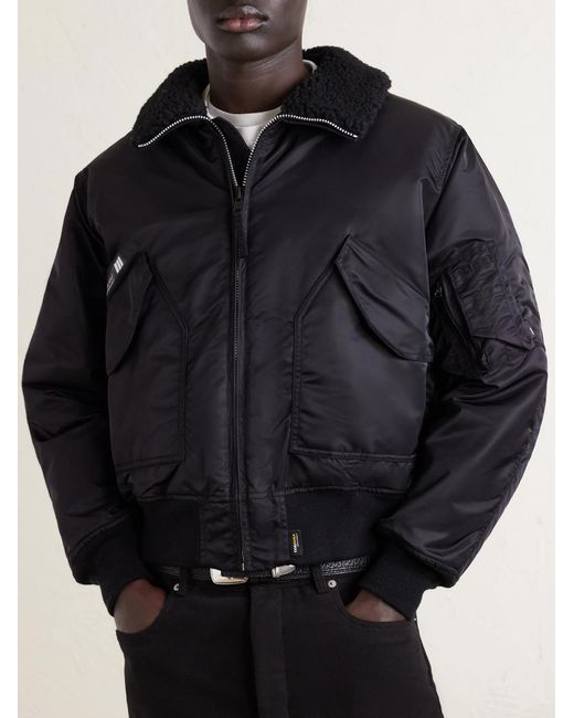 (w)taps Black Padded Fleece-trimmed Shell Jacket for men