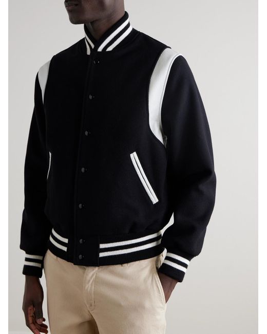 Golden Bear Black The Hayes Leather-Panelled Wool-Blend Varsity Jacket for men