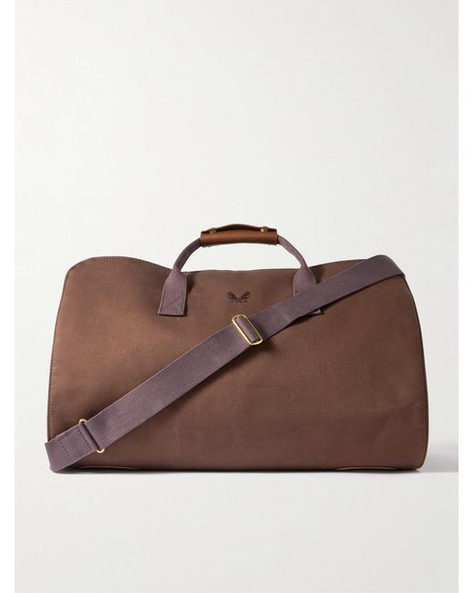 Bennett Winch Brown Logo-embroidered Leather-trimmed Cotton-twill Suit Carrier And Holdall for men