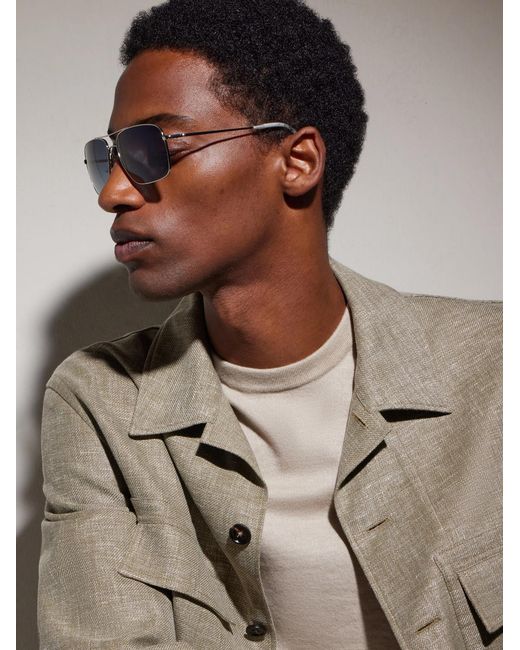 Oliver Peoples Blue Clifton 58 Aviator-style Silver-tone Sunglasses for men