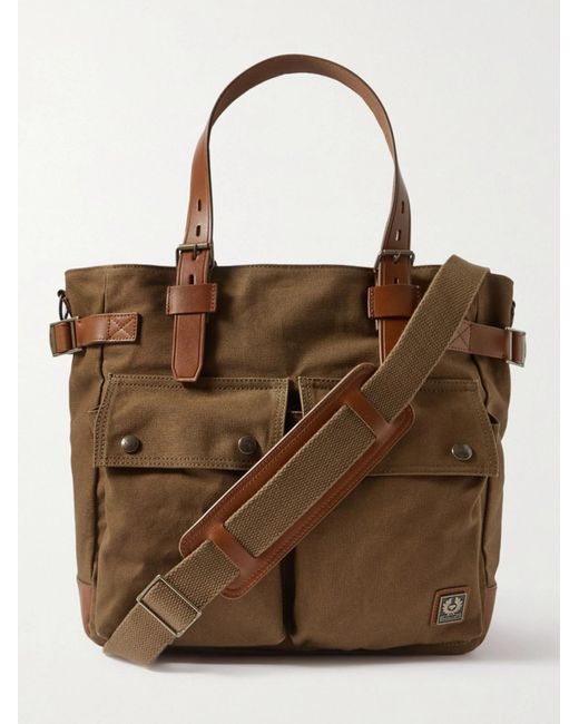 Belstaff Brown Touring Leather-trimmed Canvas Tote Bag for men