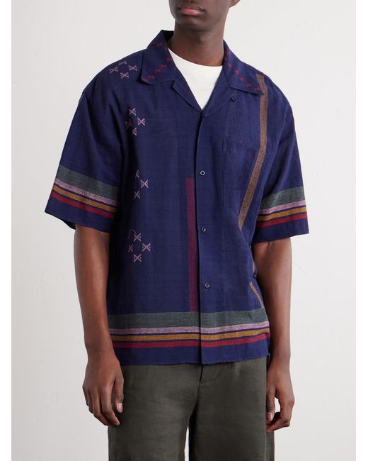 Kardo Blue Rohit Camp-Collar Striped Cotton Shirt for men