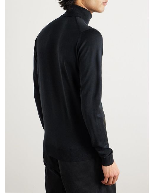 John Smedley Black Cherwell Merino Wool Rollneck Sweater for men