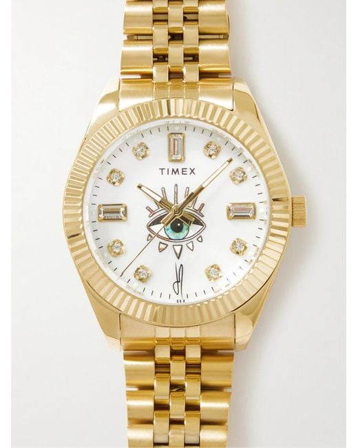 Timex Metallic Jacquie Aiche 36mm Gold-tone Crystal Watch for men