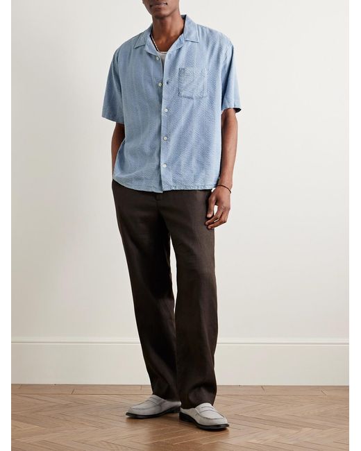 Corridor NYC Blue Convertible-Collar Striped Cotton-Seersucker Shirt for men