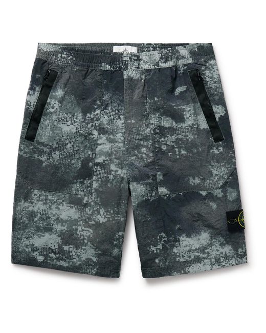 Stone Island Gray Straight-leg Satin-trimmed Camouflage-print Shell Shorts for men