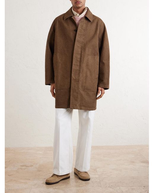 Auralee Brown Garment-Dyed Cotton-Twill Coat for men