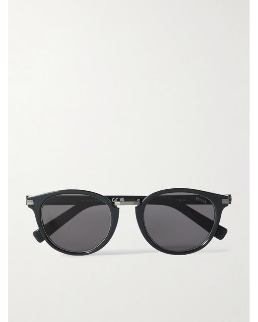 Zegna Gray Round-frame Acetate And Gunmetal-tone Sunglasses for men