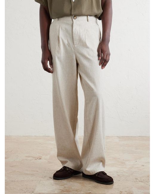 Oliver Spencer White Cotton And Linen-Blend Drawstring Trousers for men