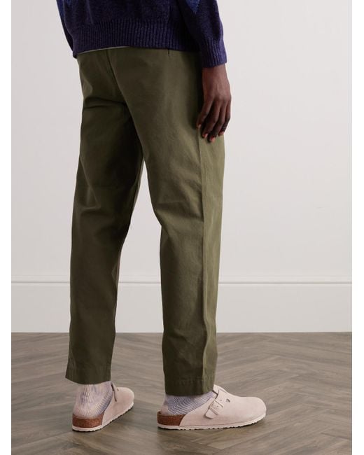 Folk Green Assembly Garment-Dyed Pleated Cotton-Canvas Trousers for men