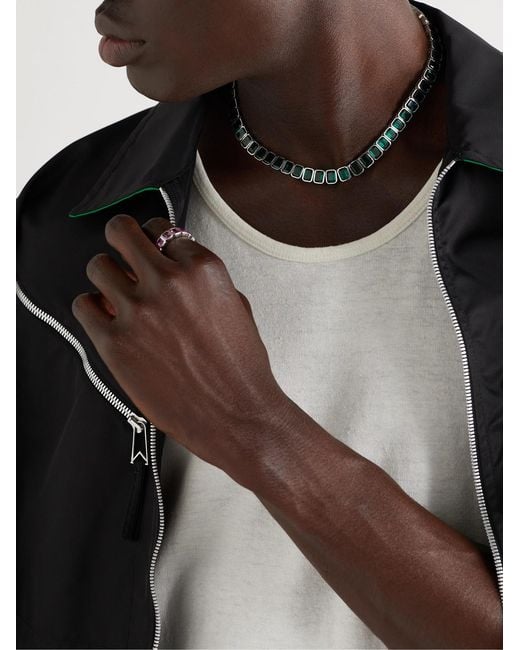 42 Suns Black 14-Karat Emerald Tennis Necklace for men