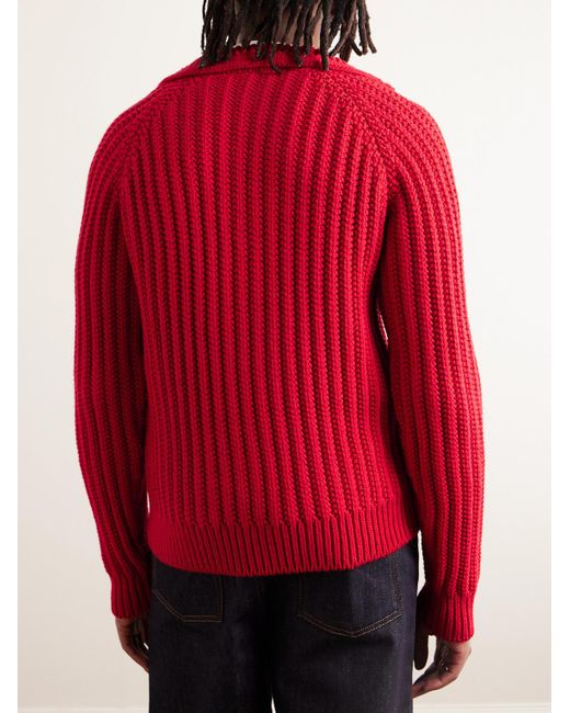 Pullover in lana a coste con mezza zip Fisherman di Loewe in Red da Uomo