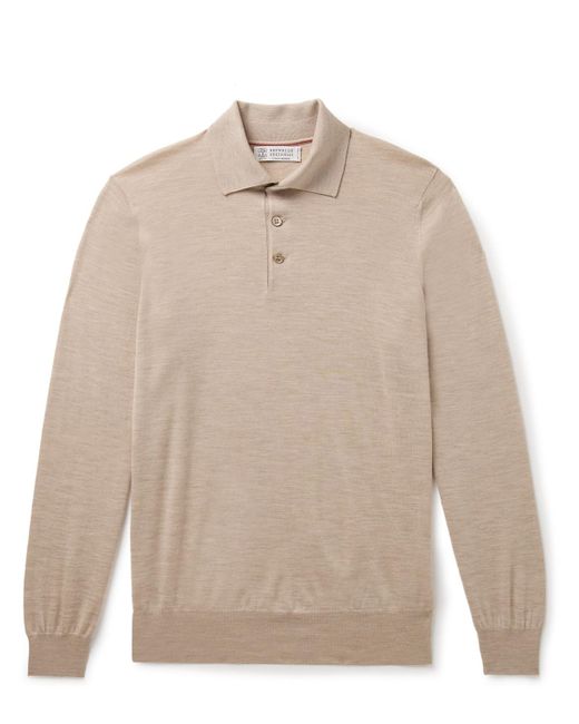 Brunello Cucinelli Natural Virgin Wool And Cashmere-blend Polo Sweater for men