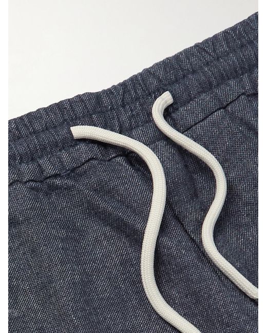 Mr P. Blue Straight-Leg Chambray Drawstring Shorts for men
