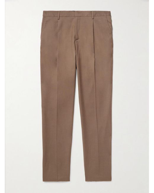 Sunspel Brown Tapered Pleated Virgin Wool-Twill Trousers for men