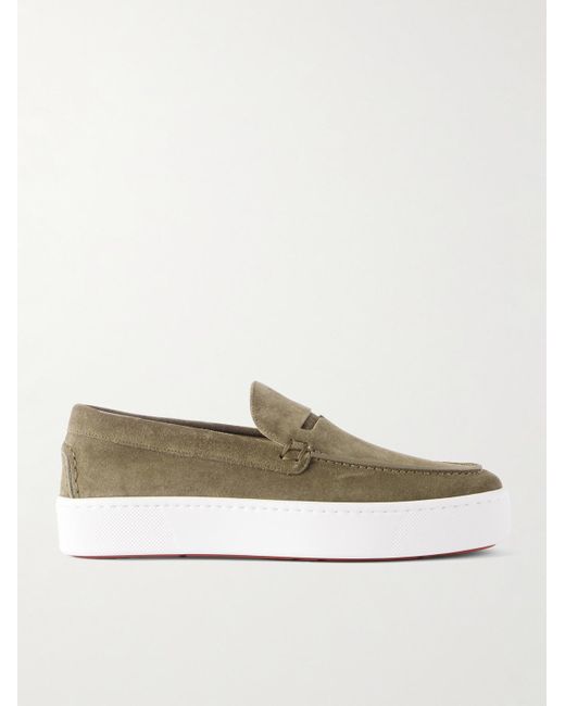 Christian Louboutin Green Paqueboat Suede Penny Loafers for men