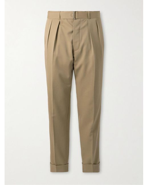 Officine Generale Natural Straight-leg Pleated Belted Wool Suit Trousers for men