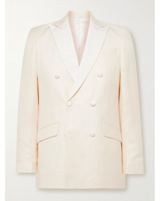 Favourbrook Doppelreihige Smokingjacke aus einer Leinen-Seidenmischung mit Fischgratmuster in Natural für Herren