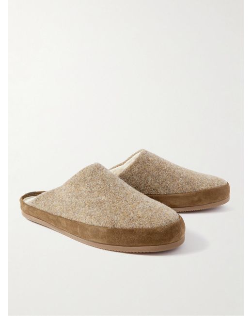 Mulo Brown Suede-trimmed Shearling-lined Recycled-wool Slippers for men
