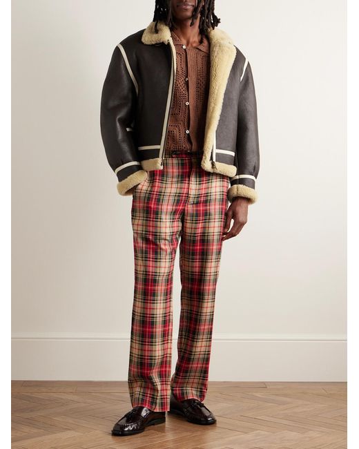 Bode Black Leather-Trimmed Shearling Jacket for men
