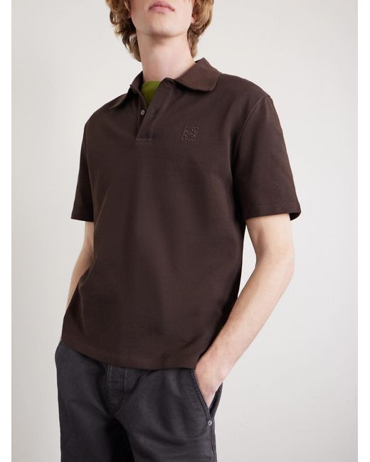 Loewe Brown Slim-fit Logo-embroidered Cotton-piqué Polo Shirt for men