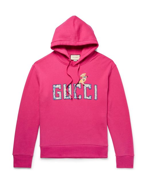 Gucci Pink Logo-appliquéd Loopback Cotton-jersey Hoodie for men