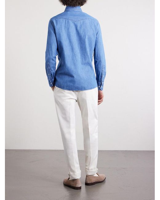 Brunello Cucinelli Blue Denim Shirt for men