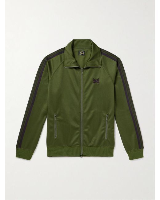 Needles Green Webbing-trimmed Logo-embroidered Tech-jersey Track Jacket for men