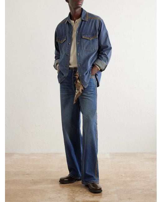 MANAAKI Blue Tukutuku Straight-Leg Embroidered Organic Jeans for men