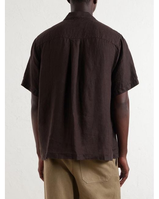 James Perse Brown Convertible-collar Linen Shirt for men