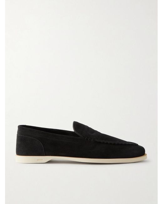 John Lobb Black Pace Suede Loafers for men