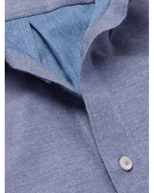 Camicia in denim di misto cotone e cashmere con collo button-down di Loro Piana in Blue da Uomo