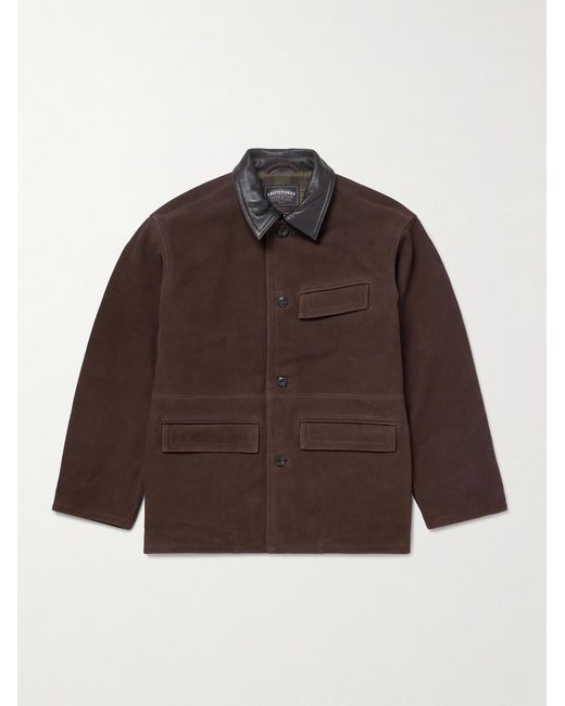 FRIZMWORKS Brown Leather-Trimmed Suede Jacket for men