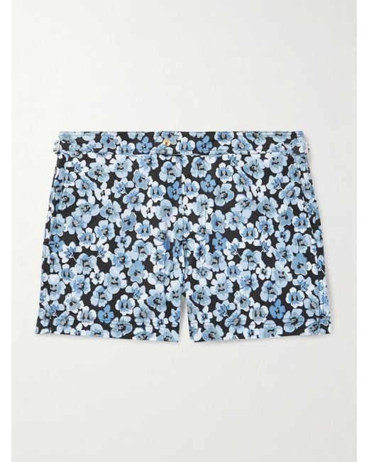 Tom Ford Schmal geschnittene kurze Badeshorts mit Blumenprint in Blue für Herren