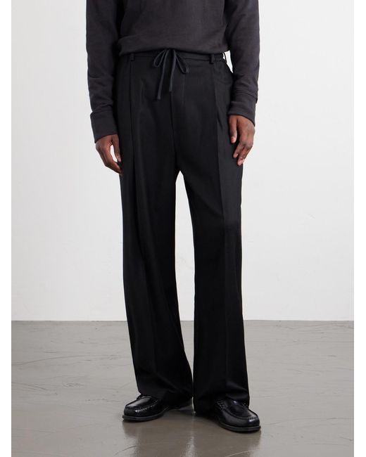 Barena Black Mado Wide-Leg Wool-Blend Drawstring Trousers for men