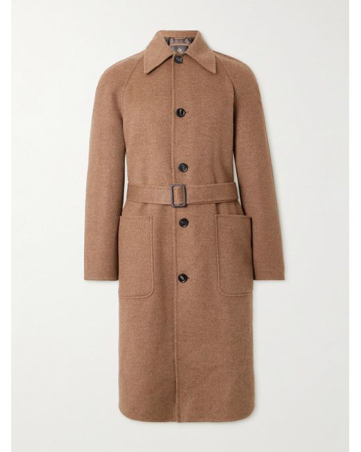 Loro Piana Brown Owen Belted Suede-Trimmed Rain System Cashmere Coat for men