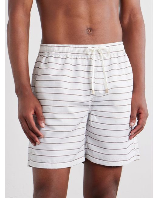 Eleventy White Straight-Leg Striped Swim Shorts for men