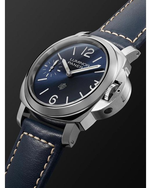 Panerai Black Luminor Blu Mare Hand-wound 44mm Stainless Steel And Leather Watch for men