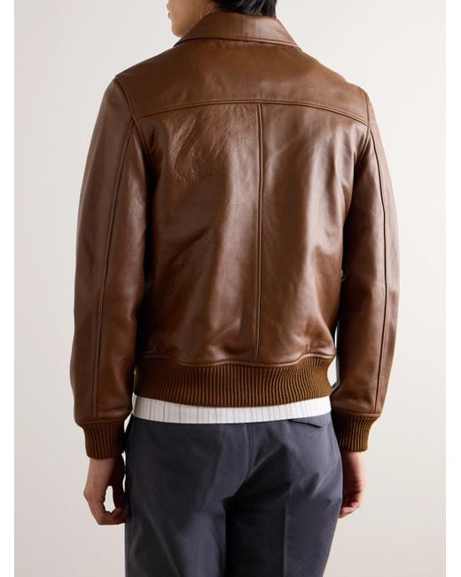 Officine Generale Brown Gianni Leather Bomber Jacket for men