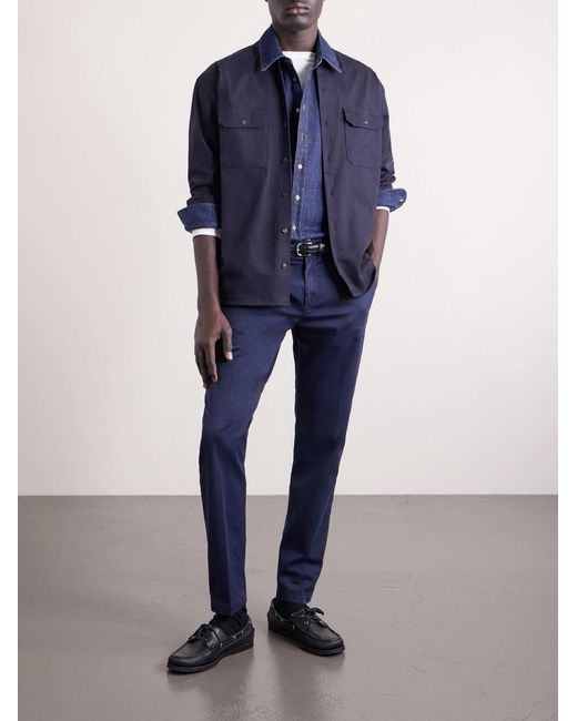 Eleventy Blue Slim-fit Cotton-blend Twill Chinos for men