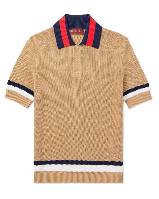 Gucci Brown Slim-fit Striped Cotton-blend Piqué Polo Shirt for men