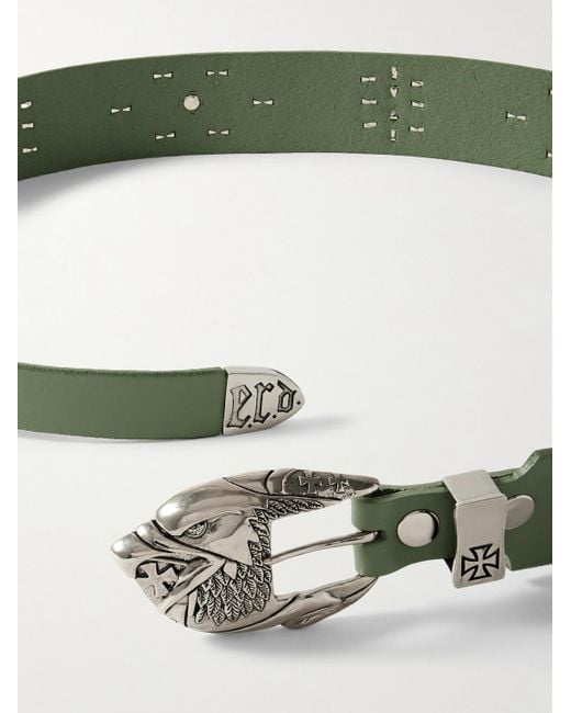 Enfants Riches Deprimes Green 4.5cm Eagle Petit Iron Cross Studded Leather Belt for men
