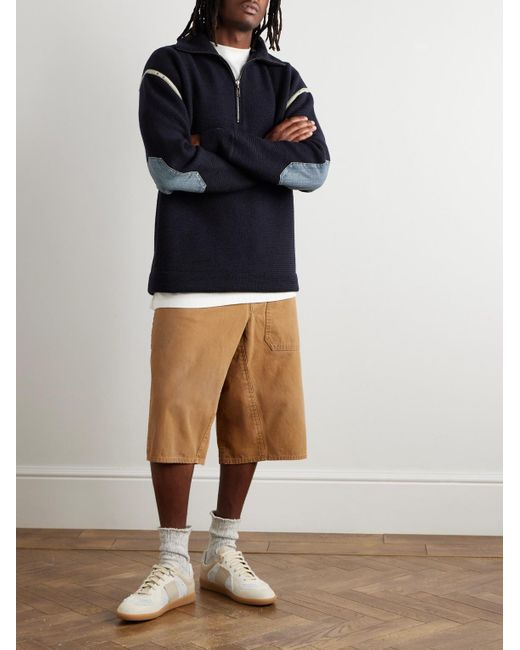Maison Margiela Blue Denim-Trimmed Wool Half-Zip Sweater for men
