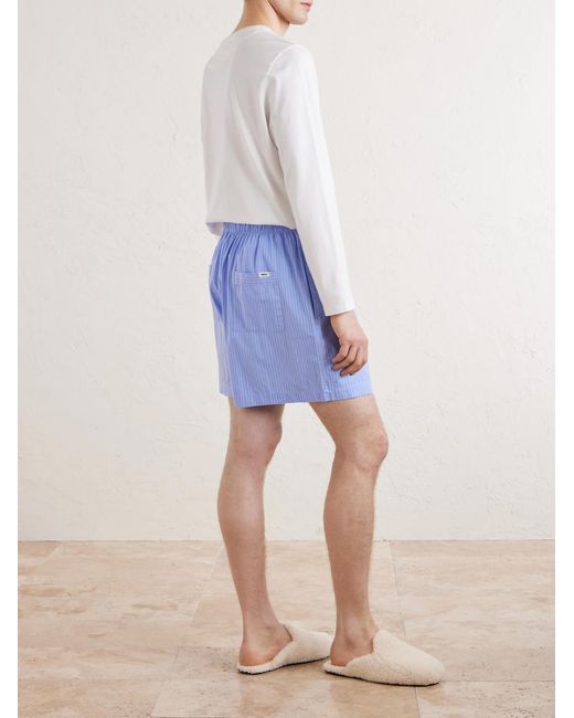 Tekla Blue Straight-Leg Striped Organic Cotton-Poplin Shorts for men