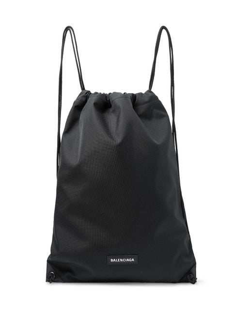 Balenciaga Black Explorer Canvas Drawstring Backpack for men