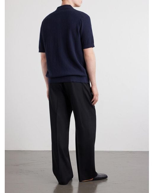 NN07 Blue Nolan 6695 Textured-Knit Organic Cotton Shirt for men