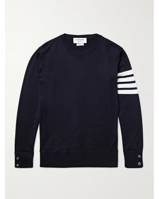 Thom Browne Blue Striped Merino Wool Sweater for men