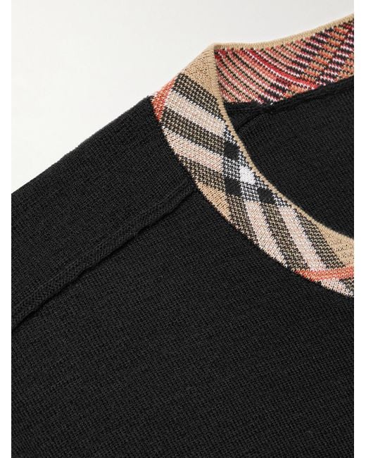 Burberry Black Checked Jacquard-trimmed Wool Sweater for men